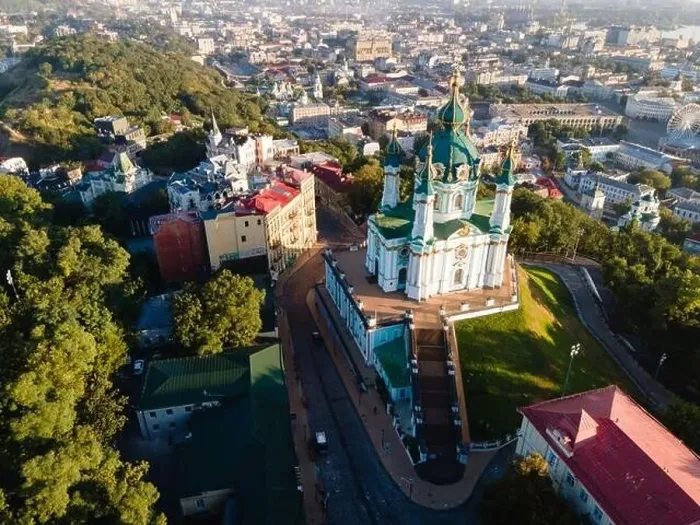 Framed Print : Aerial view of Kyiv St. Andrew's Church. Ukraine Framed Print : Aerial view of Kyiv St. Andrew's Church. Ukraine