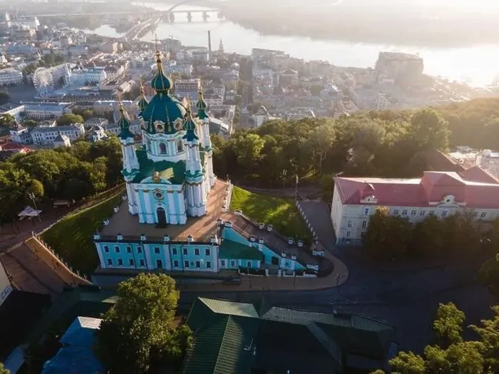 Framed Print : Aerial view of Kyiv St. Andrew's Church. Ukraine Framed Print : Aerial view of Kyiv St. Andrew's Church. Ukraine