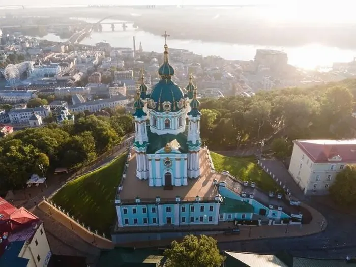 Framed Print : Aerial view of Kyiv St. Andrew's Church. Ukraine Framed Print : Aerial view of Kyiv St. Andrew's Church. Ukraine