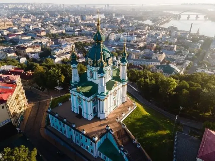 Framed Print : Aerial view of Kyiv St. Andrew's Church. Ukraine Framed Print : Aerial view of Kyiv St. Andrew's Church. Ukraine