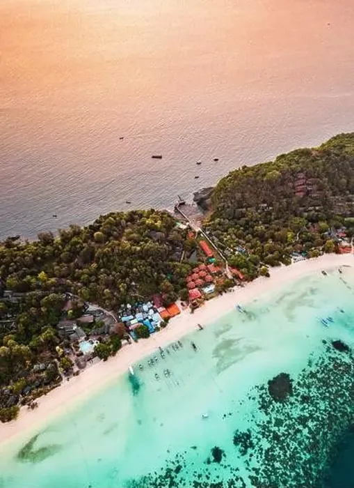 Framed Print : Aerial view of Laem Tong Beach or Laemtong bay in koh Phi Phi, Krabi, Thailand