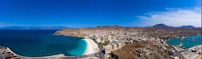 Framed Print : Aerial view of Laginha beach in Mindelo city in Sao Vicente Island in Cape Verde Framed Print : Aerial view of Laginha beach in Mindelo city in Sao Vicente Island in Cape Verde