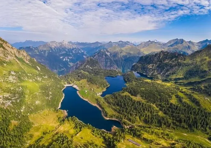 Framed Print : Aerial view of Lago Casere, Lago Marcio and Lago del Becco at sunrise Framed Print : Aerial view of Lago Casere, Lago Marcio and Lago del Becco at sunrise