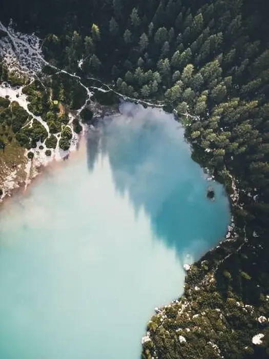 Framed Print : Aerial view of Lago di Sorapis, Dolomites, Italy Framed Print : Aerial view of Lago di Sorapis, Dolomites, Italy