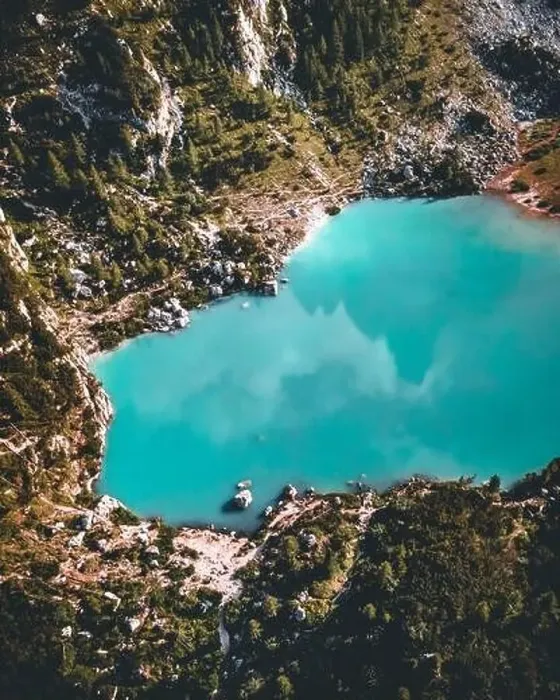 Framed Print : Aerial view of Lago di Sorapis, Dolomites, Italy Framed Print : Aerial view of Lago di Sorapis, Dolomites, Italy