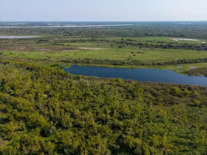 Framed Print : Aerial view of a lagoon at the huge river
