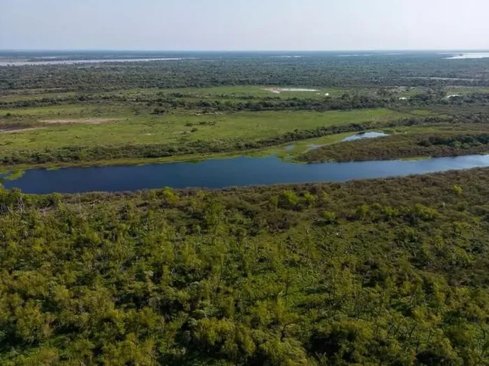 Framed Print : Aerial view of a lagoon at the huge river Framed Print : Aerial view of a lagoon at the huge river