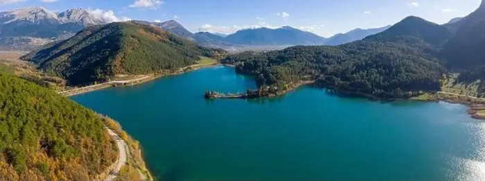 Framed Print : Aerial view of Lake Doxa in Peloponnese, Greece Framed Print : Aerial view of Lake Doxa in Peloponnese, Greece