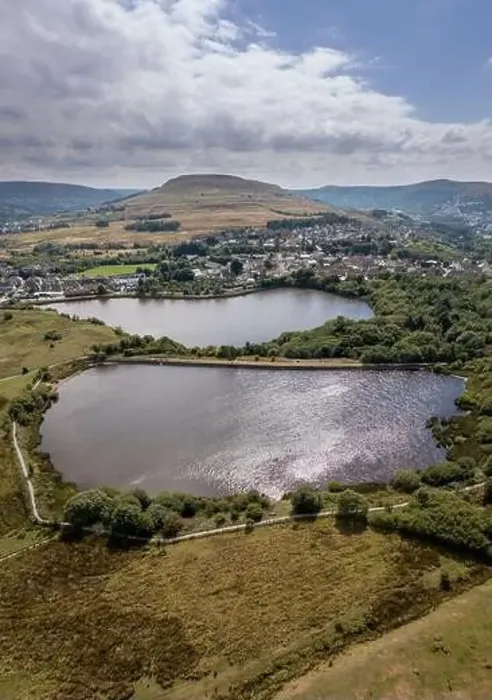 Framed Print : Aerial view of lakes and ponds in Gwent, South Wales, United Kingdom Framed Print : Aerial view of lakes and ponds in Gwent, South Wales, United Kingdom