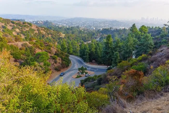 Framed Print : Aerial view landscape of Griffith Park featuring winding roads Framed Print : Aerial view landscape of Griffith Park featuring winding roads