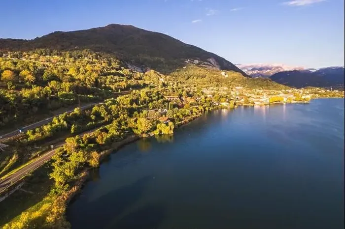Framed Print : Aerial view of landscape of Pusiano lake in Brianza, Lombardy, Italy Framed Print : Aerial view of landscape of Pusiano lake in Brianza, Lombardy, Italy