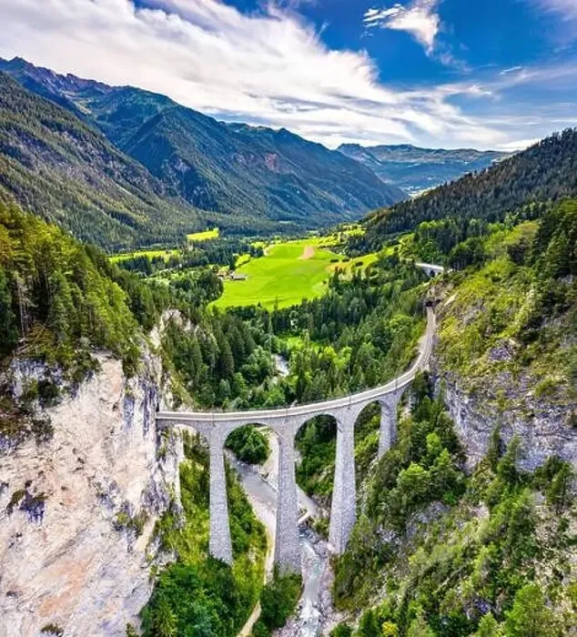 Framed Print : Aerial view of Landwasser Viaduct in Switzerland