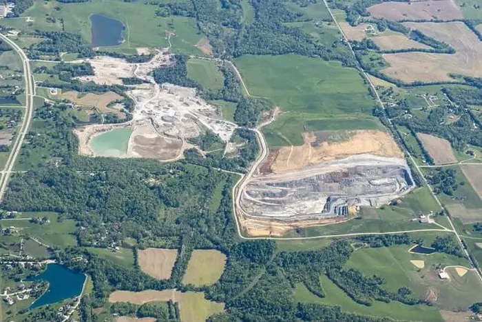 Framed Print : Aerial view of large quarry in Missouri, USA Framed Print : Aerial view of large quarry in Missouri, USA