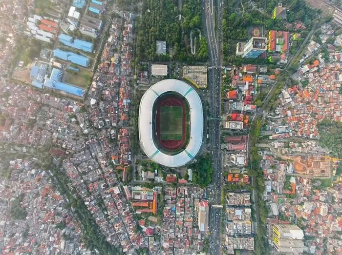 Framed Print : Aerial View of The largest stadium of Bekasi from drone and noise cloud. Bekasi, Indonesia, August 1, 2022 Framed Print : Aerial View of The largest stadium of Bekasi from drone and noise cloud. Bekasi, Indonesia, August 1, 2022