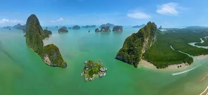 Framed Print : Aerial view of limestone island in Phang nga bay - Thailand Framed Print : Aerial view of limestone island in Phang nga bay - Thailand