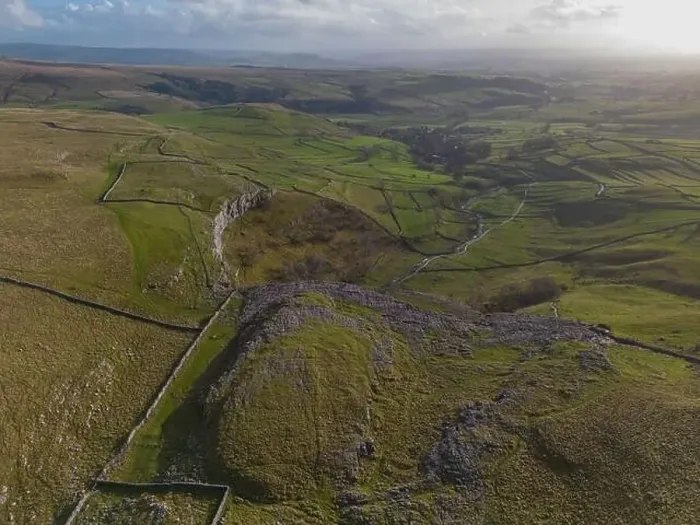 Framed Print : Aerial view of the Limestone pavement on top of Malham Cove Framed Print : Aerial view of the Limestone pavement on top of Malham Cove