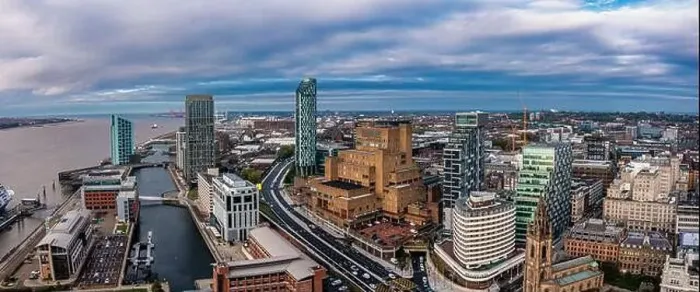 Framed Print : Aerial view of the Liverpool skyline in United Kingdom Framed Print : Aerial view of the Liverpool skyline in United Kingdom