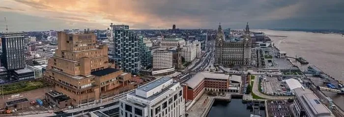 Framed Print : Aerial view of the Liverpool skyline in United Kingdom Framed Print : Aerial view of the Liverpool skyline in United Kingdom