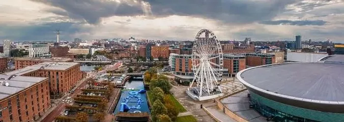 Framed Print : Aerial view of the Liverpool Wheel and Echo Arena in Liverpool, UK Framed Print : Aerial view of the Liverpool Wheel and Echo Arena in Liverpool, UK
