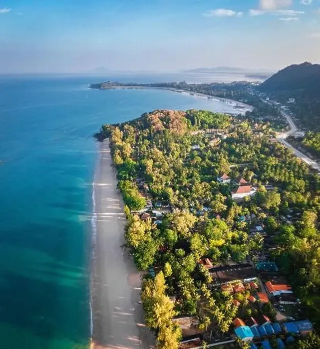 Framed Print : Aerial view of Long Beach at sunset, in Koh Lanta, Krabi, Thailand Framed Print : Aerial view of Long Beach at sunset, in Koh Lanta, Krabi, Thailand