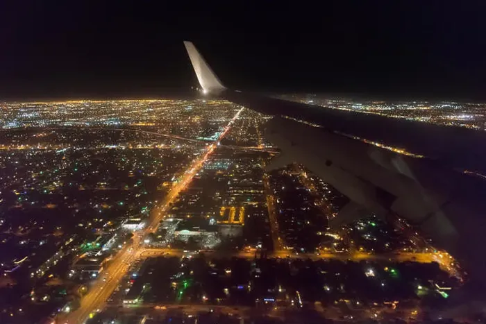 Framed Print : Aerial view of Los Angeles, at night, from a jet Framed Print : Aerial view of Los Angeles, at night, from a jet