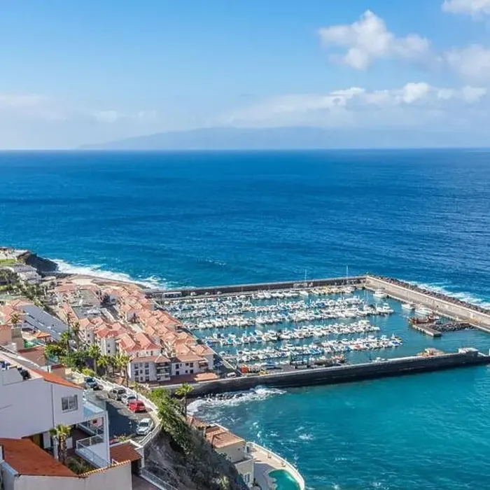 Framed Print : Aerial view of Los Gigantes marina with yachts and boats in Tenerife, Canary islands, Spain Framed Print : Aerial view of Los Gigantes marina with yachts and boats in Tenerife, Canary islands, Spain