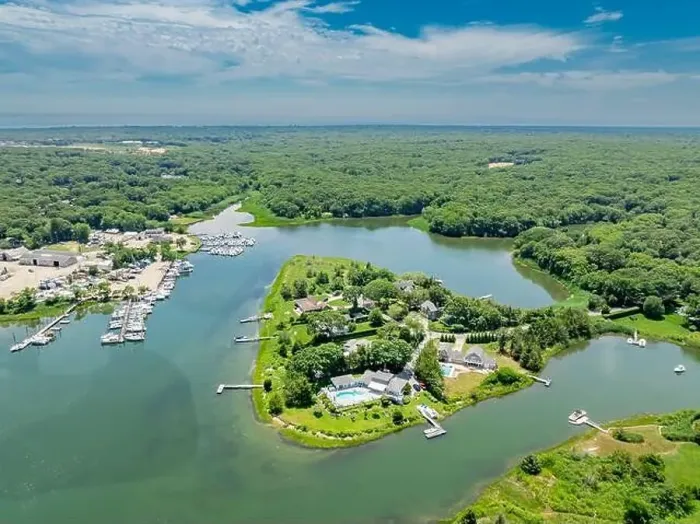 Framed Print : aerial view of the lower end of three mile harbor Framed Print : aerial view of the lower end of three mile harbor