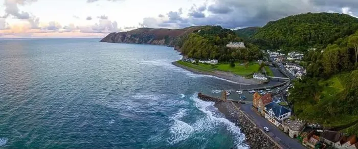 Framed Print : Aerial view of Lynmouth, a small village on the Exmoor coast in the North Devon district in the county of Devon, England Framed Print : Aerial view of Lynmouth, a small village on the Exmoor coast in the North Devon district in the county of Devon, England