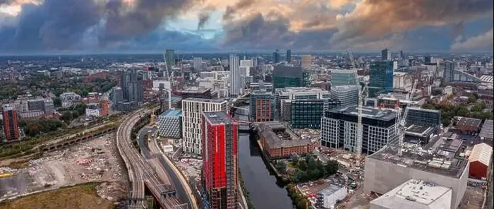Framed Print : Aerial view of Manchester city in UK Framed Print : Aerial view of Manchester city in UK