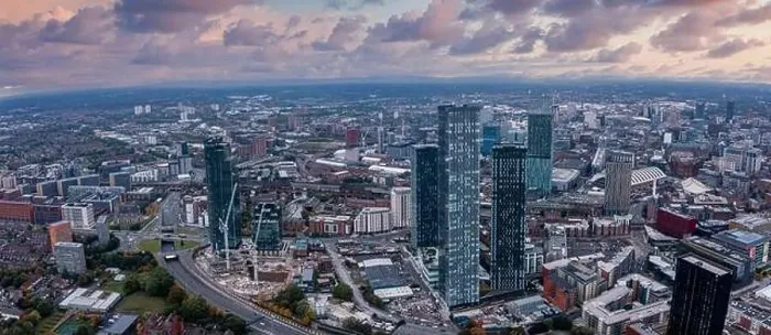 Framed Print : Aerial view of Manchester city in UK Framed Print : Aerial view of Manchester city in UK