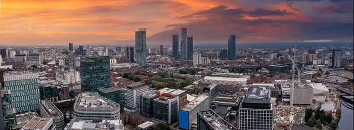 Framed Print : Aerial view of Manchester city in UK Framed Print : Aerial view of Manchester city in UK