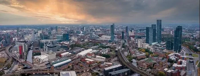 Framed Print : Aerial view of Manchester city in UK Framed Print : Aerial view of Manchester city in UK