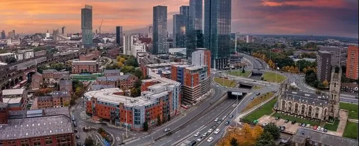 Framed Print : Aerial view of Manchester city in UK Framed Print : Aerial view of Manchester city in UK