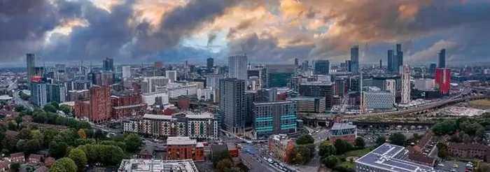 Framed Print : Aerial view of Manchester city in UK Framed Print : Aerial view of Manchester city in UK