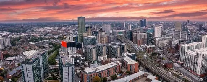 Framed Print : Aerial view of Manchester city in UK Framed Print : Aerial view of Manchester city in UK