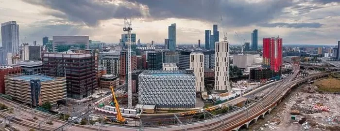 Framed Print : Aerial view of Manchester city in UK Framed Print : Aerial view of Manchester city in UK