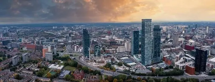 Framed Print : Aerial view of Manchester city in UK Framed Print : Aerial view of Manchester city in UK
