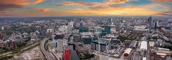 Framed Print : Aerial view of Manchester city in UK Framed Print : Aerial view of Manchester city in UK