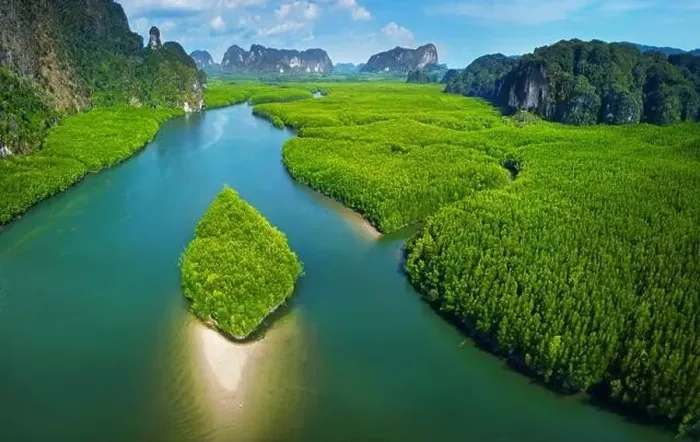 Framed Print : Aerial view of mangrove in Ao thalane-Thailand Framed Print : Aerial view of mangrove in Ao thalane-Thailand