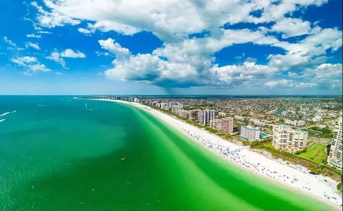 Framed Print : Aerial View of Marco Island, a popular tourist beach town in Florida