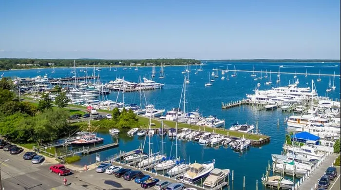 Framed Print : aerial view of the marina full of boats on Bay Street in Sag Harbor, NY Framed Print : aerial view of the marina full of boats on Bay Street in Sag Harbor, NY