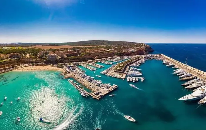 Framed Print : Aerial view, marina Port Adriano, El Toro, region Santa Ponca, Majorca, Balearic Islands, Spain