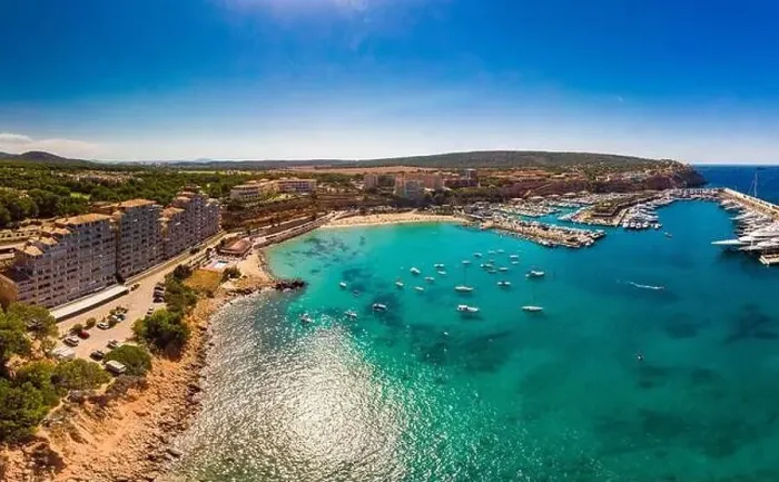Framed Print : Aerial view, marina Port Adriano, El Toro, region Santa Ponca, Majorca, Balearic Islands, Spain