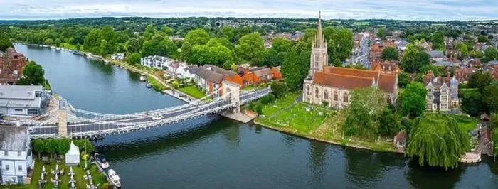 Framed Print : Aerial view of Marlow, a town and civil parish within the Unitary Authority of Buckinghamshire, England, UK Framed Print : Aerial view of Marlow, a town and civil parish within the Unitary Authority of Buckinghamshire, England, UK
