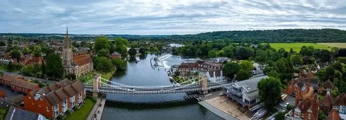 Framed Print : Aerial view of Marlow, a town and civil parish within the Unitary Authority of Buckinghamshire, England, UK Framed Print : Aerial view of Marlow, a town and civil parish within the Unitary Authority of Buckinghamshire, England, UK