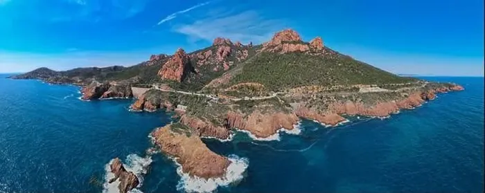 Framed Print : Aerial view above the massif de L'Esterel in the French Riviera on the Mediterranean Sea