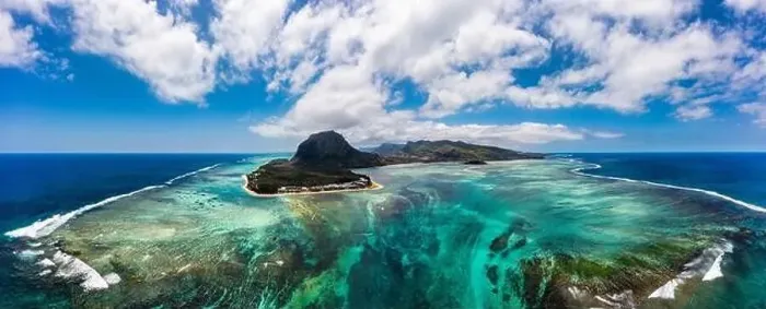 Framed Print : Aerial view of Mauritius island panorama and famous Le Morne Brabant mountain Framed Print : Aerial view of Mauritius island panorama and famous Le Morne Brabant mountain