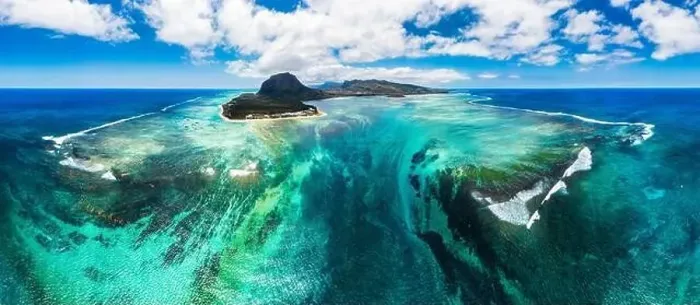 Framed Print : Aerial view of Mauritius island panorama and famous Le Morne Brabant mountain