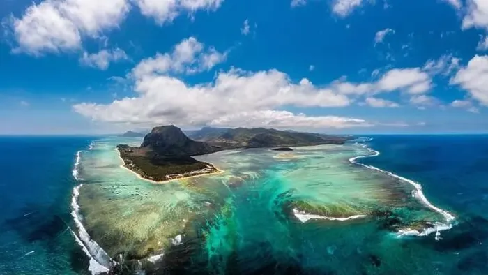 Framed Print : Aerial view of Mauritius island panorama and famous Le Morne Brabant mountain Framed Print : Aerial view of Mauritius island panorama and famous Le Morne Brabant mountain