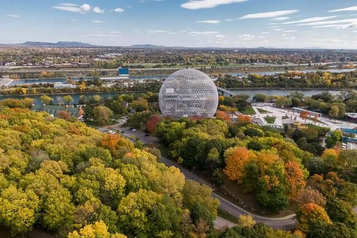 Framed Print : Aerial view of Montreal Biosphere at Parc Jean-Drapeau during fall season in Montreal, Quebec, Canada Framed Print : Aerial view of Montreal Biosphere at Parc Jean-Drapeau during fall season in Montreal, Quebec, Canada